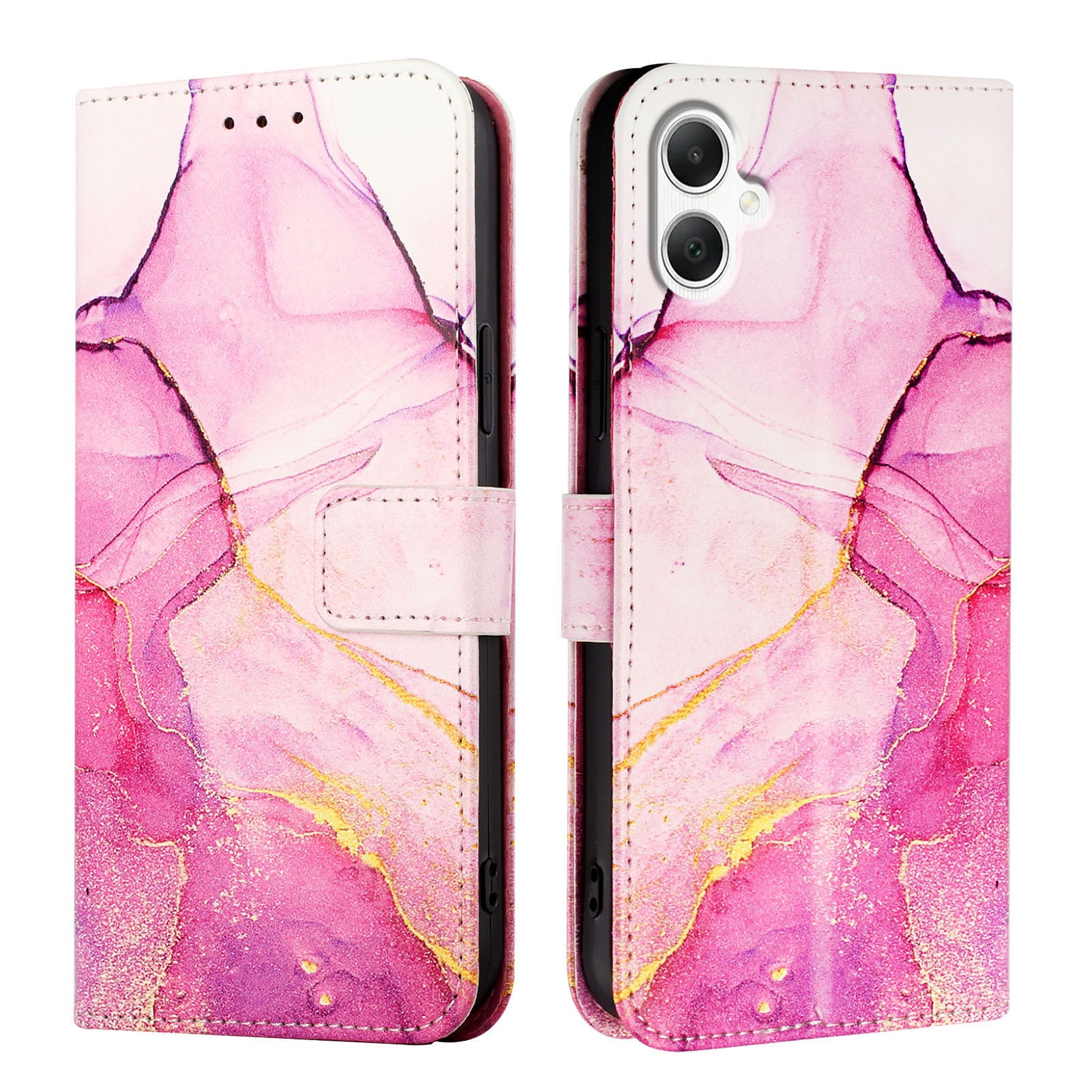 For Samsung Galaxy A06 Case YB Pattern Printing Leather Series-5 Marble Pattern Wallet Phone Cover - Pink / Purple / Gold LS001 For Samsung Galaxy A06 Case YB Pattern Printing Leather Series-5 Marble Pattern Wallet Phone Cover - Pink / Purple / Gold LS001